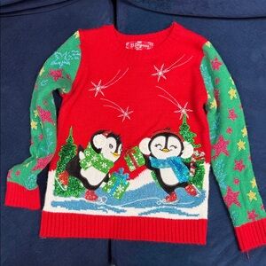 Kids Festive Penguin Sweater - Red and Green